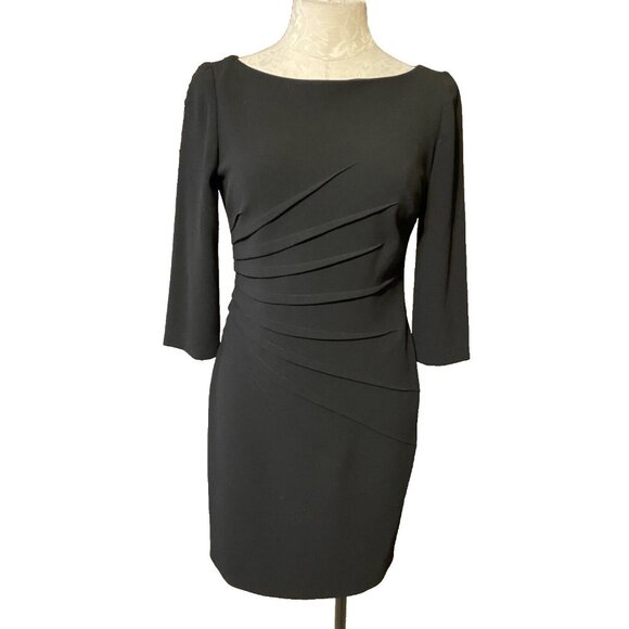 David Meister Dress Black 4 Small Career Church Sheath 3/4 Long Sleeve Starburst - Picture 2 of 9
